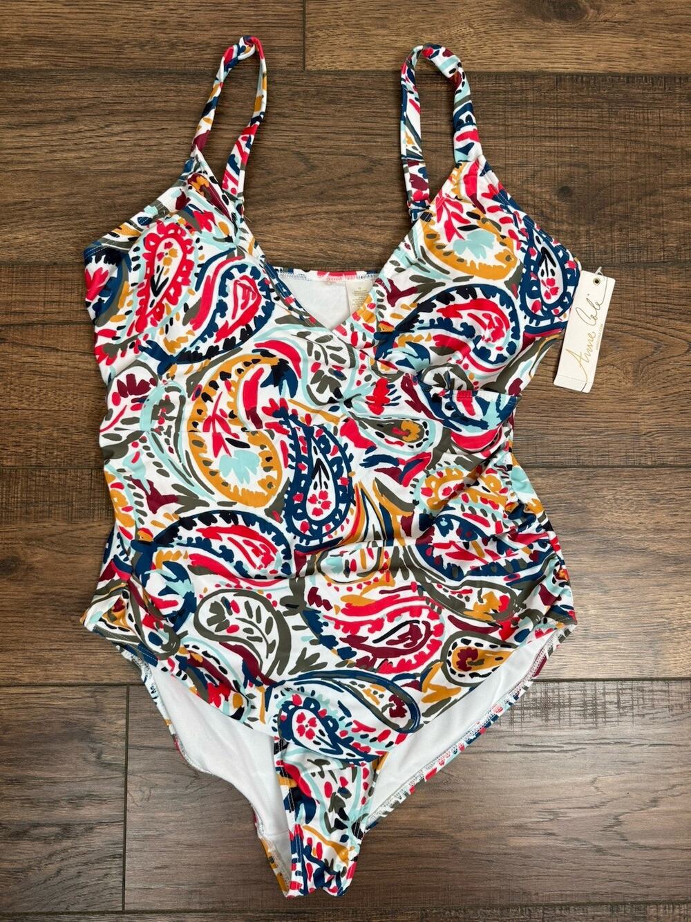 Anne Cole Shirred Front Halter One-Piece Multi Color, NWT Sz 16